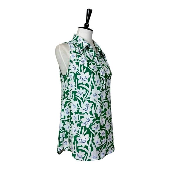 Cabi Top #6099 Collared V-neck Sleeveless Green White Floral Women’s Size Small - Picture 2 of 12